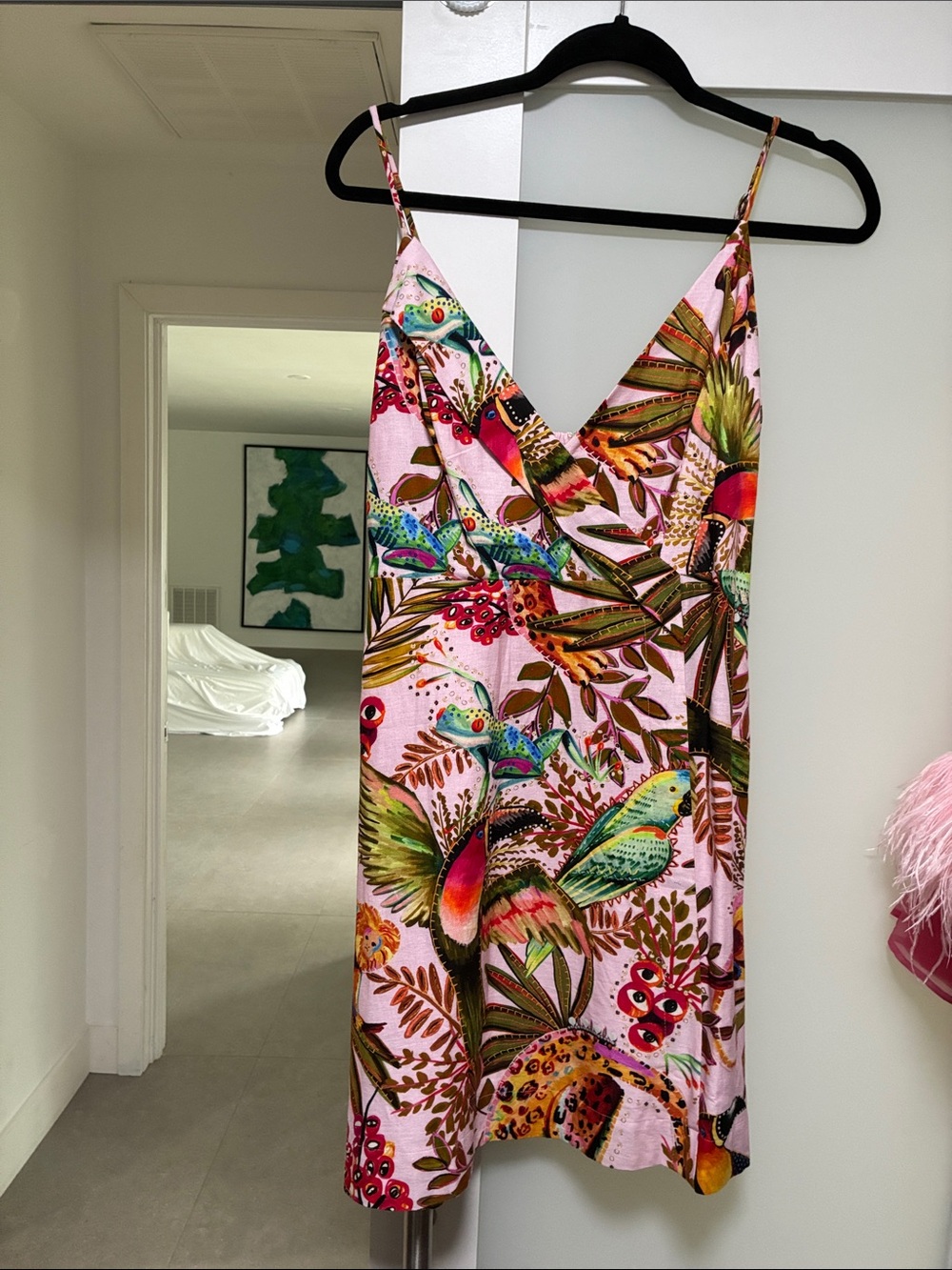 FARM Rio Pink Tropical Bird-Print Slip Dress